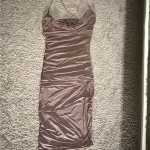 Windsor Backless Satin Dress in Taupe